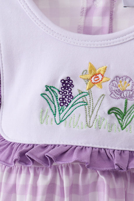 Purple floral embroidery gingham bloomer set