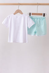 White sailboat embroidery shorts set