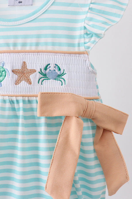 Mint marine creature smocked stripe ruffle bubble