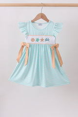 Mint marine creature smocked stripe ruffle dress