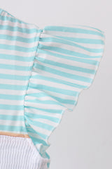 Mint marine creature smocked stripe ruffle dress