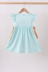 Mint marine creature smocked stripe ruffle dress