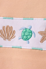 Mint marine creature embroidery stripe shorts set