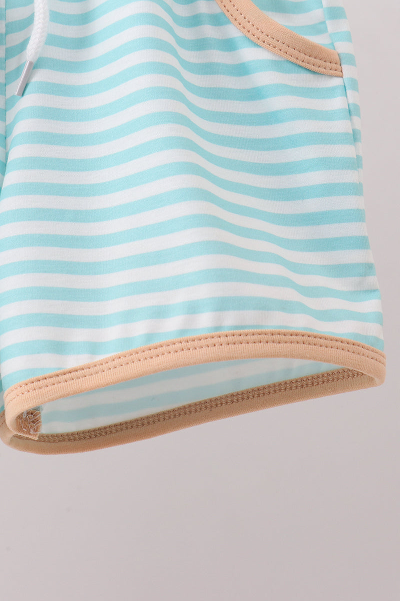 Mint marine creature embroidery stripe shorts set