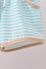 Mint marine creature embroidery stripe shorts set
