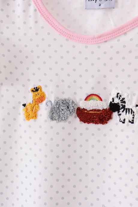 Pink Noah's Ark french knot ruffle shorts set