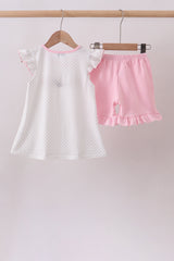 Pink Noah's Ark french knot ruffle shorts set