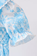 Blue rose smocked bubble
