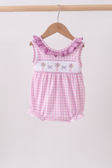Pink floral bow smocked ruffle bubble