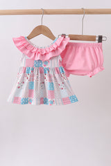 Pink patchwork floral ruffle bloomer set