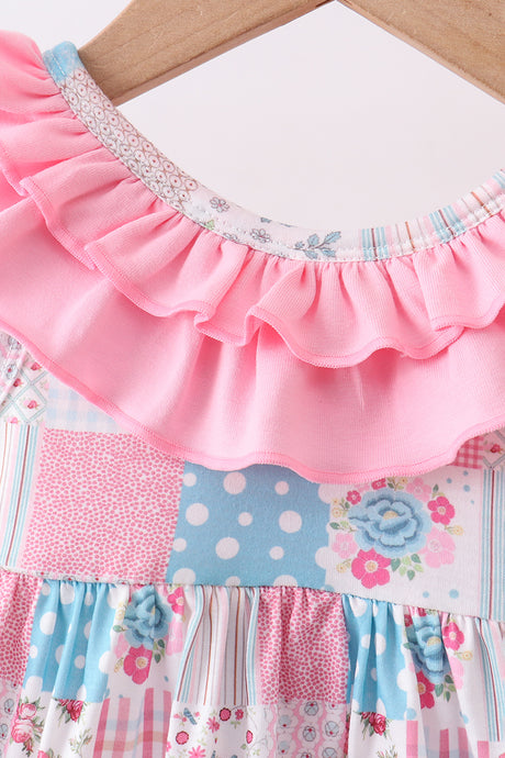 Pink patchwork floral ruffle bloomer set