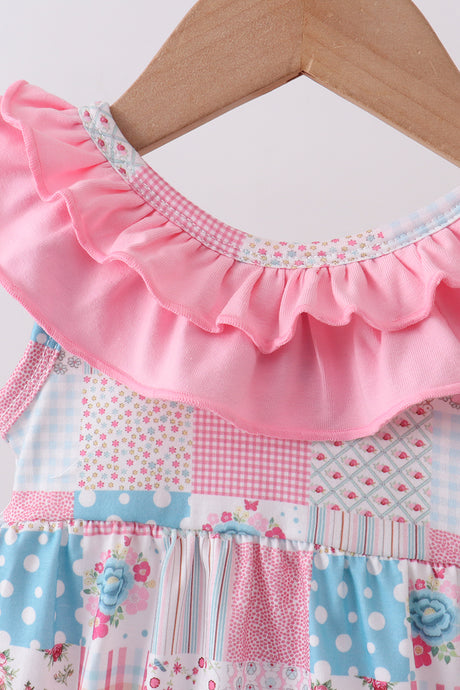 Pink patchwork floral ruffle bubble