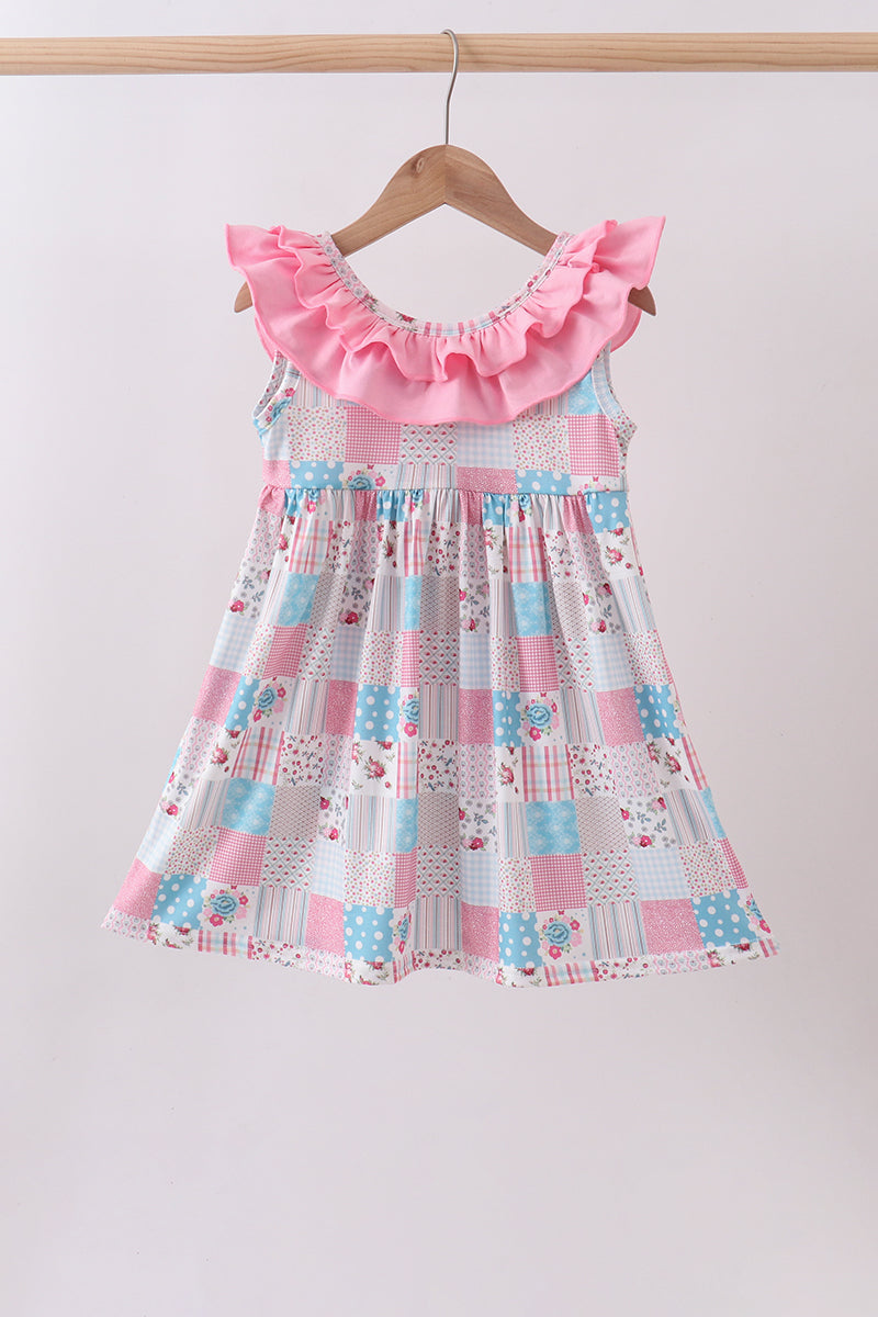 Pink patchwork floral ruffle dress – Honeydew USA