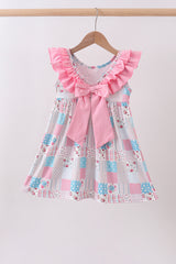 Pink patchwork floral ruffle dress