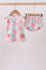 Pink floral patchwork scalloped bloomer set