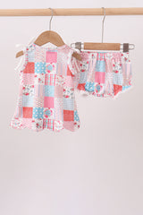 Pink floral patchwork scalloped bloomer set
