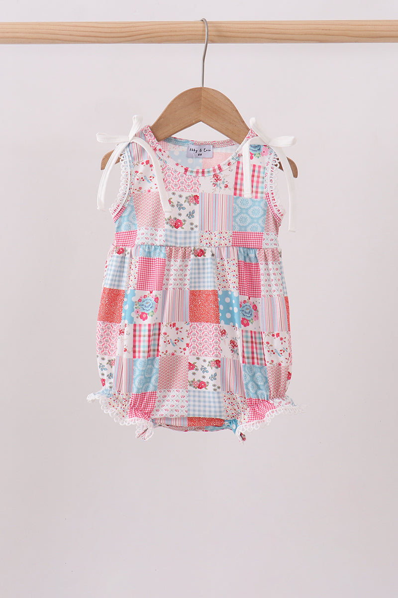 Pink floral patchwork bow bubble