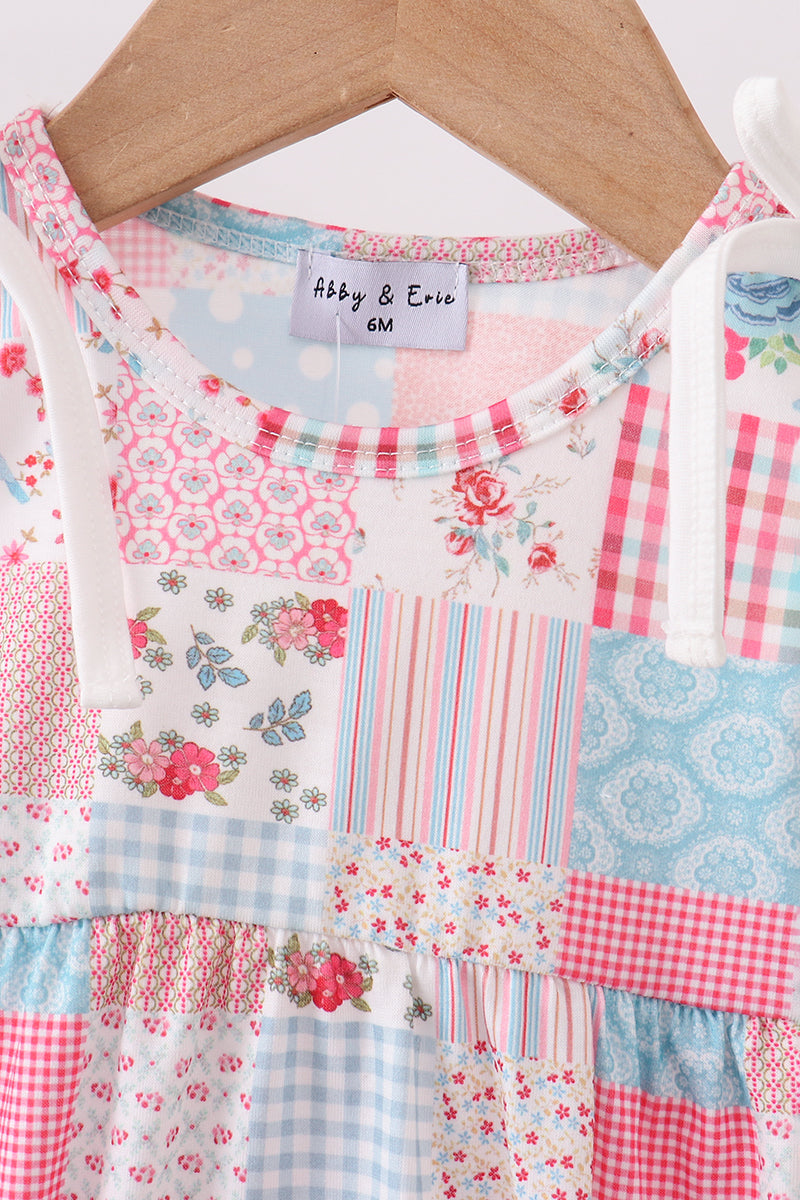 Pink floral patchwork bow bubble