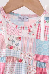 Pink floral patchwork bow bubble