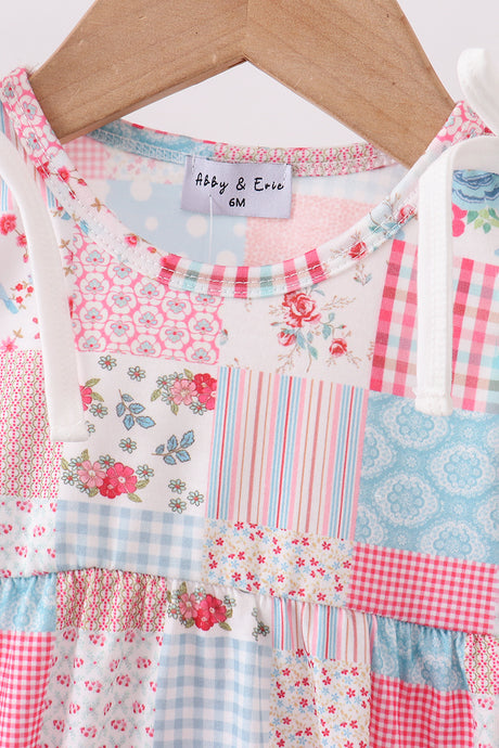 Pink floral patchwork bow bubble