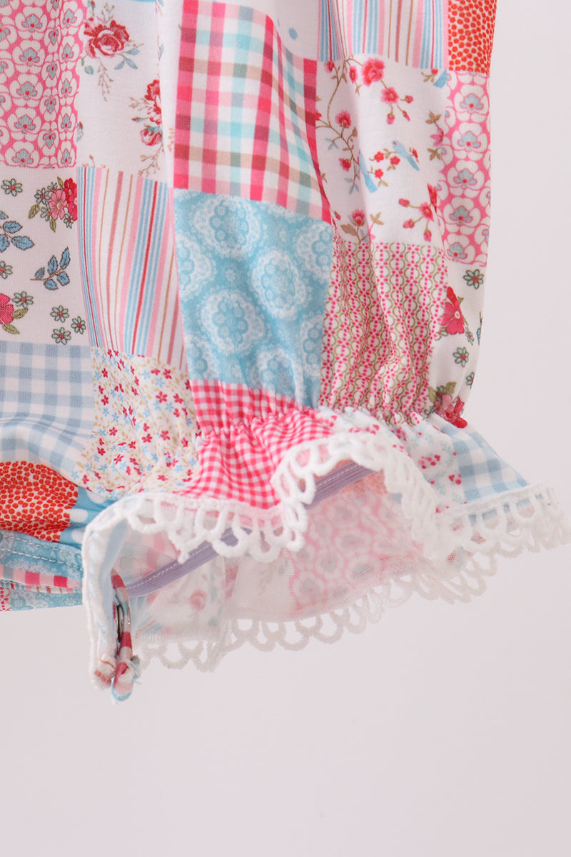 Pink floral patchwork bow bubble
