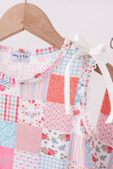 Pink floral patchwork scalloped ruffle shorts set
