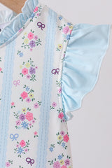 Blue floral ruffle one-piece swimsuit