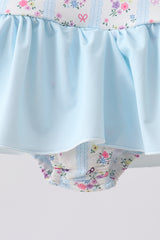 Blue floral ruffle one-piece swimsuit