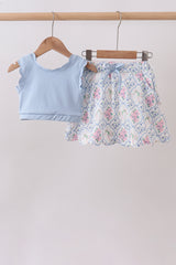 Blue floral bow skorts set