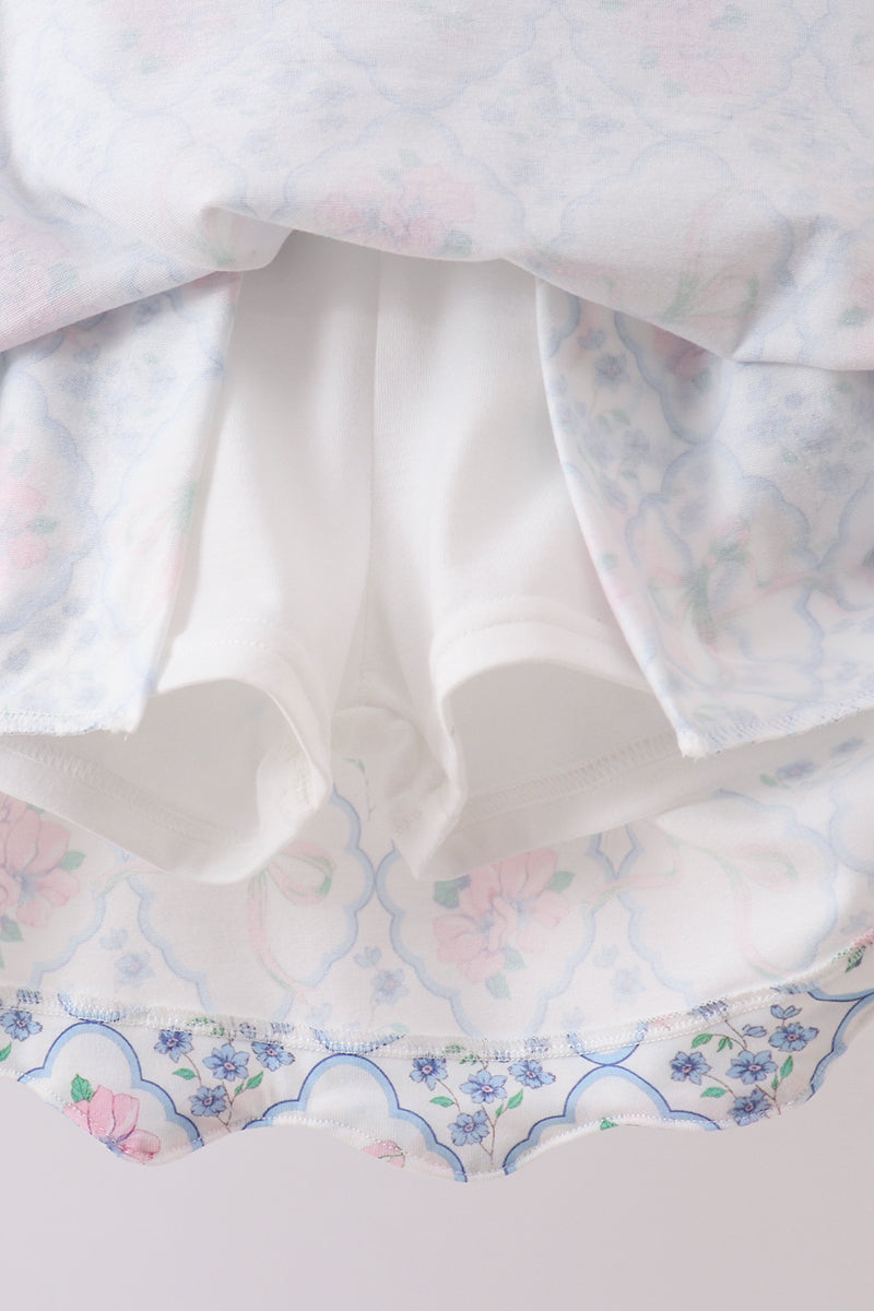Blue floral bow skorts set