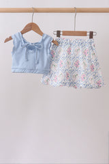 Blue floral bow skorts set