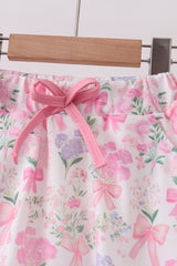 Pink floral bow skorts set
