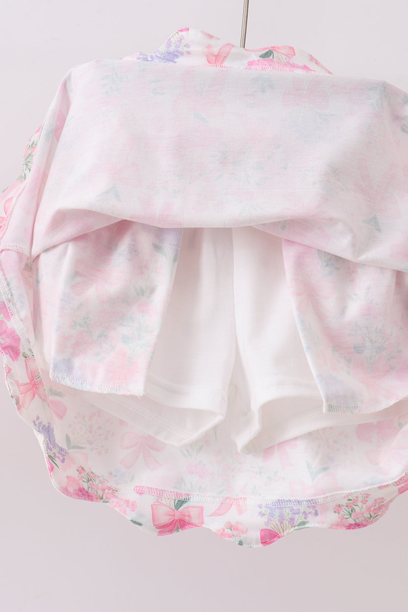 Pink floral bow skorts set