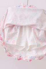 Pink floral bow skorts set