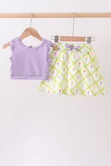 Purple floral bow skorts set