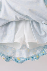 Mustard&green floral bow skorts set