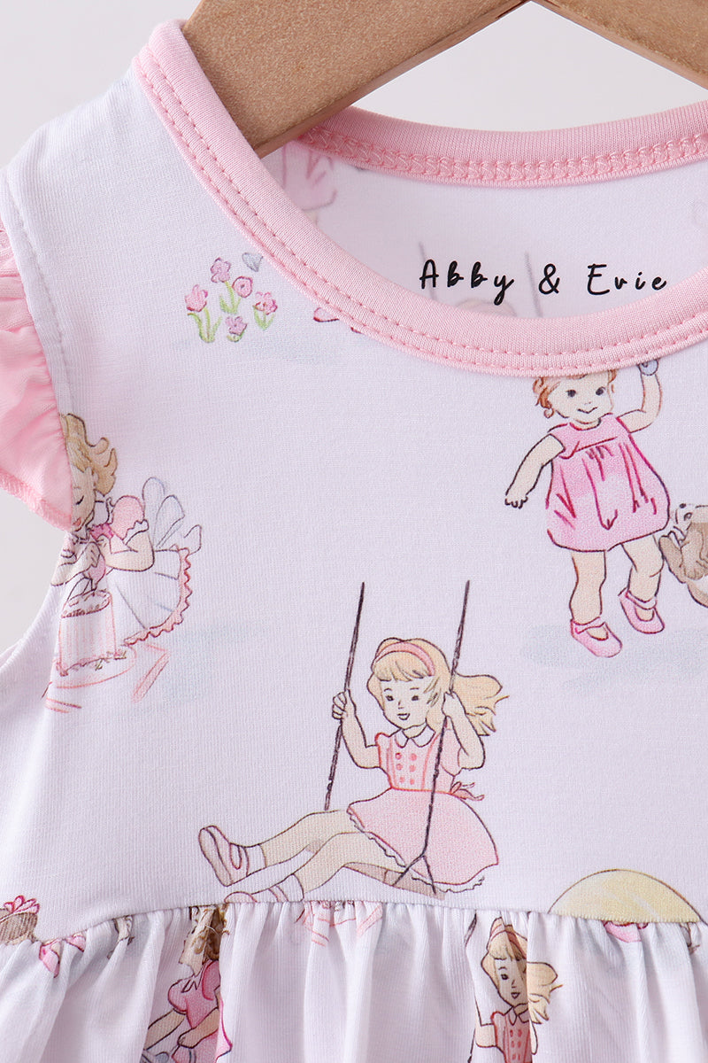 Pink all day adventure bamboo ruffle bubble
