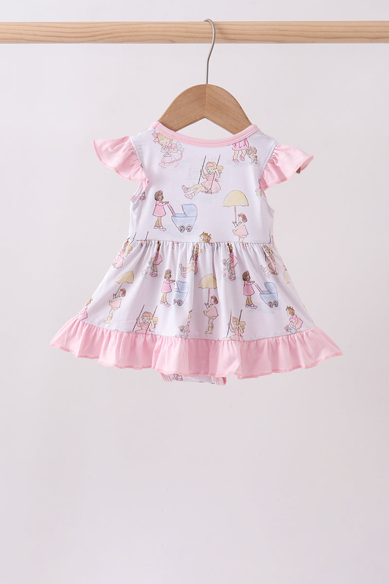 Pink all day adventure bamboo ruffle bubble
