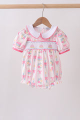 Pink birthday cake smocked bubble