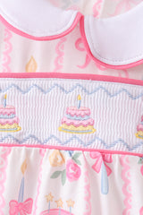 Pink birthday cake smocked bubble