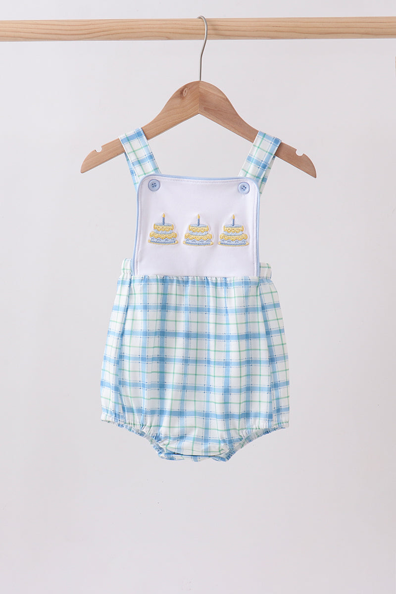 Blue birthday cake smocked plaid bubble – Honeydew USA