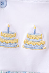 Blue birthday cake smocked plaid bubble