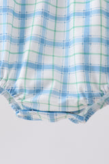 Blue birthday cake smocked plaid bubble