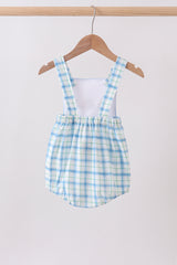 Blue birthday cake smocked plaid bubble