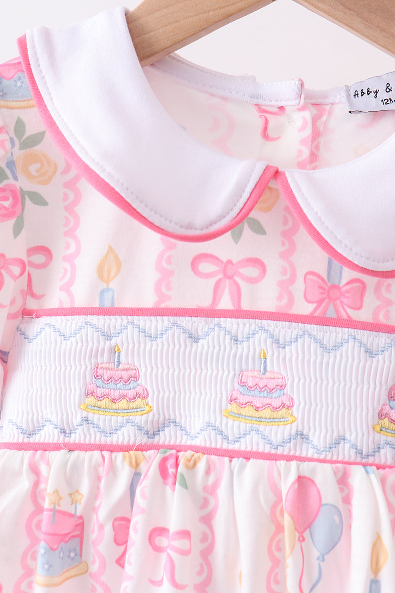 Pink birthday cake smocked bloomer set