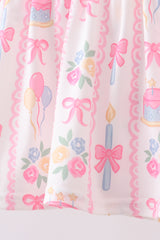 Pink birthday cake smocked bloomer set