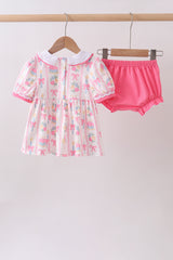 Pink birthday cake smocked bloomer set