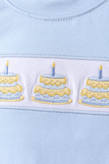 Blue birthday cake smocked plaid shorts set