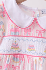 Pink birthday cake smocked dress
