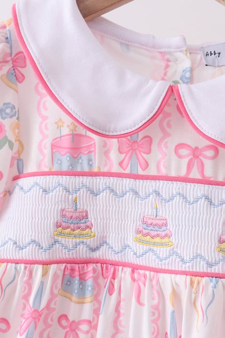 Pink birthday cake smocked dress